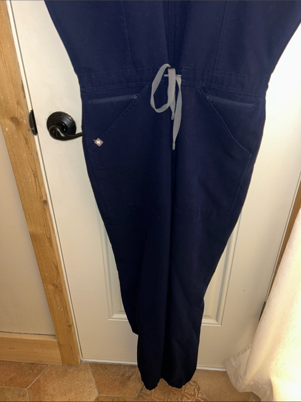 Figs Navy Utility Medical Jumpsuit with Waist Tie - Picture 4 of 5